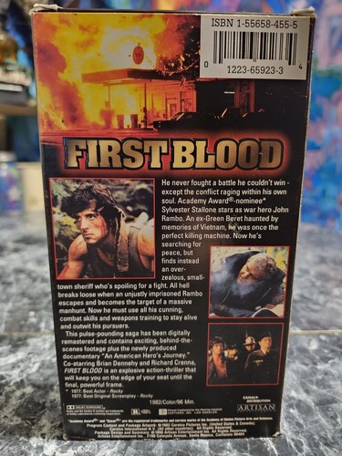 First Blood (VHS, 1982) – Sylvester Stallone – Like New Playback, Embossed Case - Picture 2 of 3