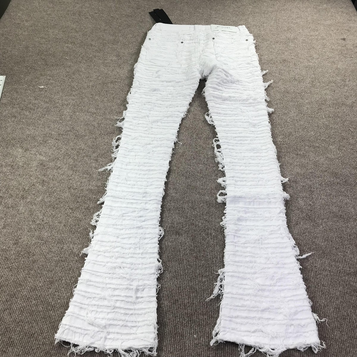 Guapi Jeans Mens 30 White Distressed Frayed Shredded Flare Leg 