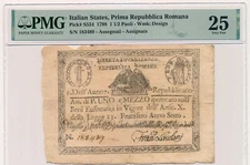 ITALIAN STATES (REPUBBLICA ROMANA) banknote 1 1/2 Paoli 1798 PMG VF 25 Very Fine