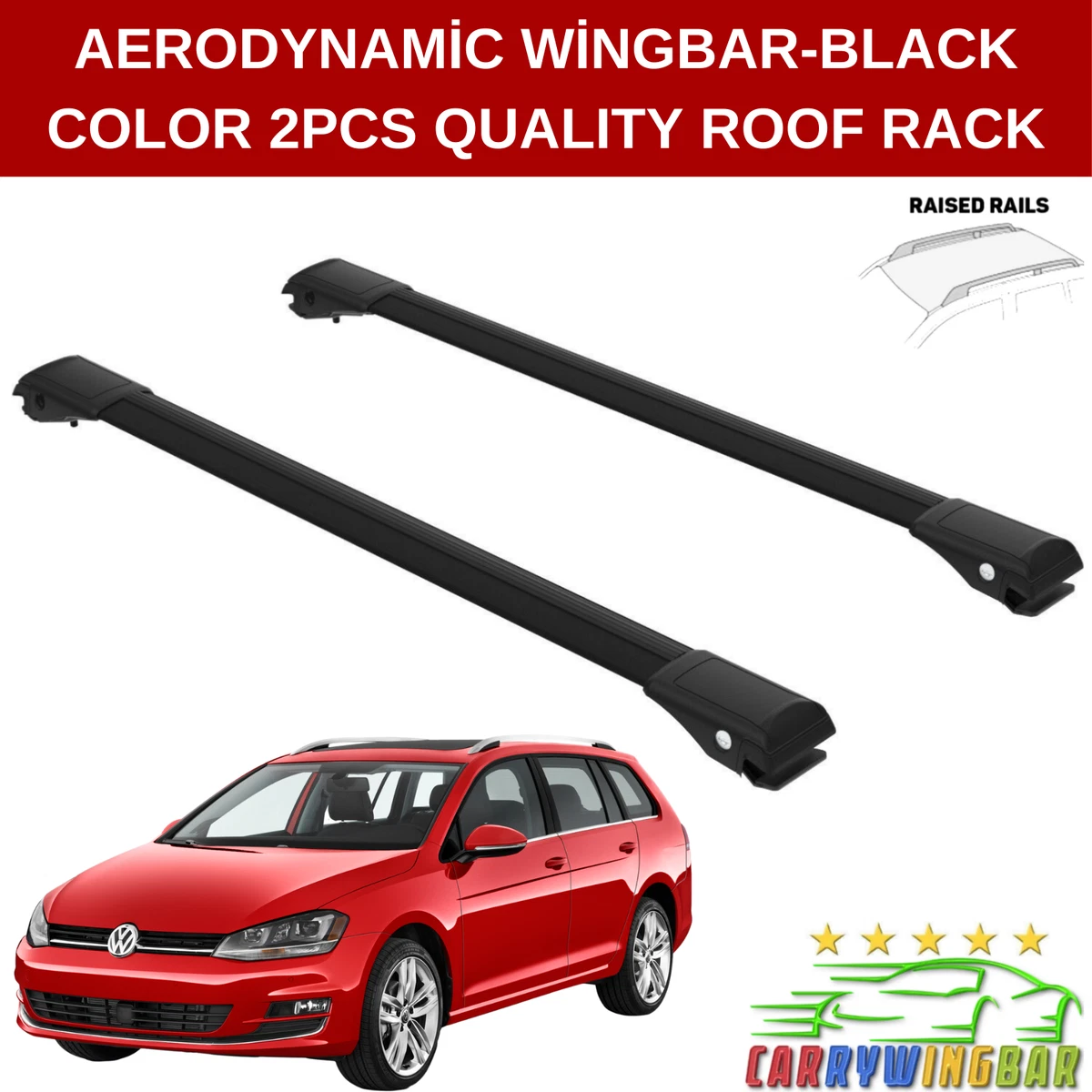 Roof Racks Luggage Cross Rails Black Set for VW Golf Sportwagen 2010 2019