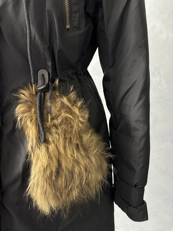 Женские Burberry черный парка Gus вниз пуховик с капюшоном меха пальто размер L США M - Изображение 2 из 4
