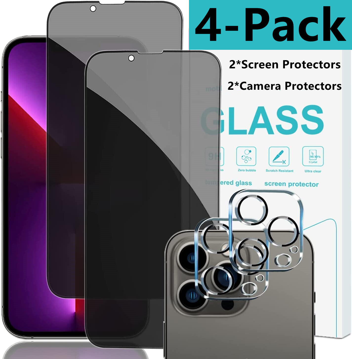 For iPhone 14 13 12 11 Pro Max X Privacy Tempered Glass Screen Camera Protector