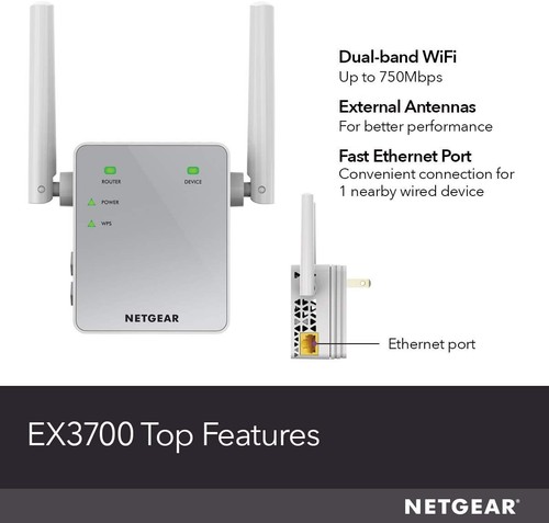 Amplificador y repetidor de señal inalámbrico de doble banda AC750 WiFi Range Extender (EX3700) - Imagen 3 de 6