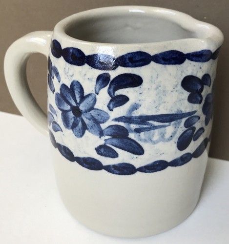 POTTERY Handpainted Stoneware Studio Art Creamer 4" Grey Cobalt Blue Glazed - Picture 1 of 11