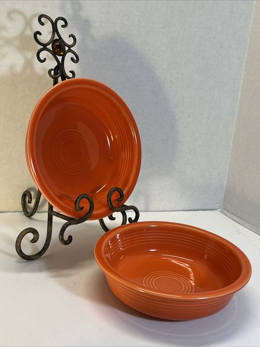 2 Vintage 7 Inch Fiesta Fruit Cereal Serving Bowls Poppy Orange Red Fiestaware - Picture 2 of 11