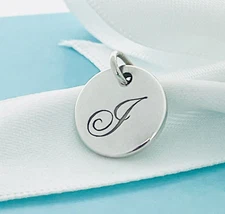 Tiffany Silver Letter J Alphabet Initial Round Circle Notes Disc Charm Pendant