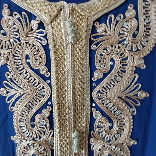 Muslim Maya Ethnic Sz M Blue Gold Hui Woman's Robe Long-sleeved Maxi Dress Robe - Picture 2 of 16