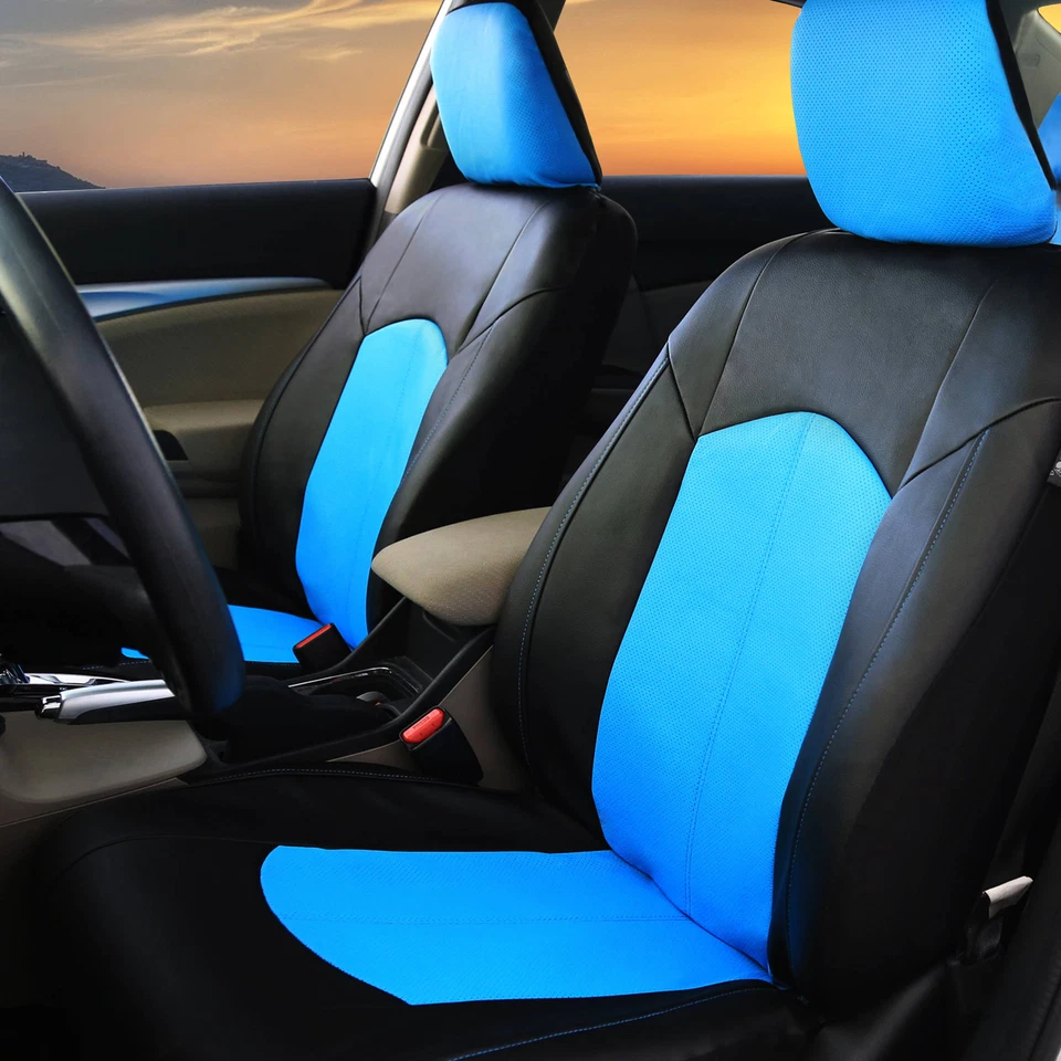 Fundas de asiento de coche de cuero FAUX de lujo deportivas de alta calidad azules para coche SUV Foto 3 de 4