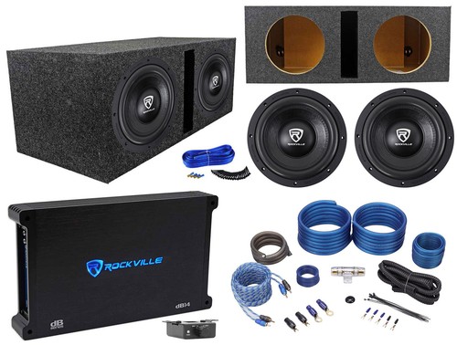 (2) Rockville W10K6D2 V2 10" 4000w Subwoofers+Vented Box+Mono Amplifier+Amp Kit - Picture 1 of 9
