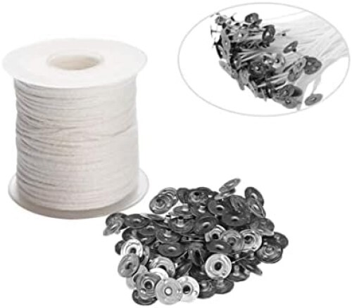 Candle Wicks Roll Natural Cotton Core Spool w/ 100Pcs Metal Sustainer Tabs - Picture 5 of 6
