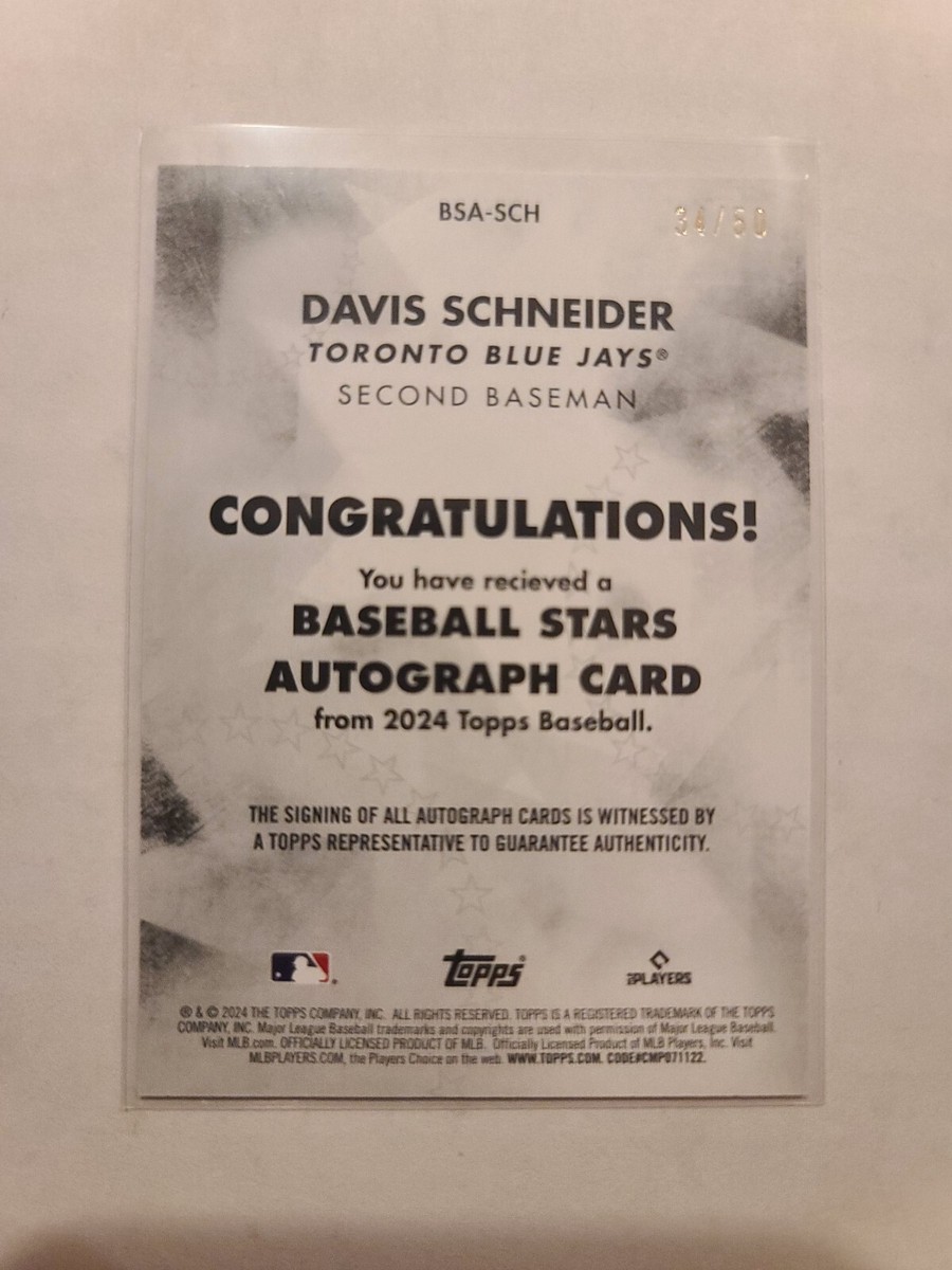 MLB オートグラフボール JD 2024 Topps Series 1 Baseball Stars Autograph Davis Schneider
