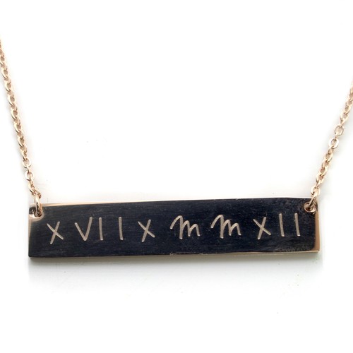 Collar personalizado grabado nombre coordenadas fecha nacimiento barra oro rosa plata - Imagen 8 de 9