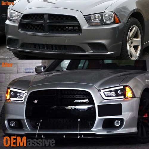 Fits 11-14 Charger HID-D3S Black Bezel LED Light Tube/Trip Projector Headlights - Picture 5 of 12