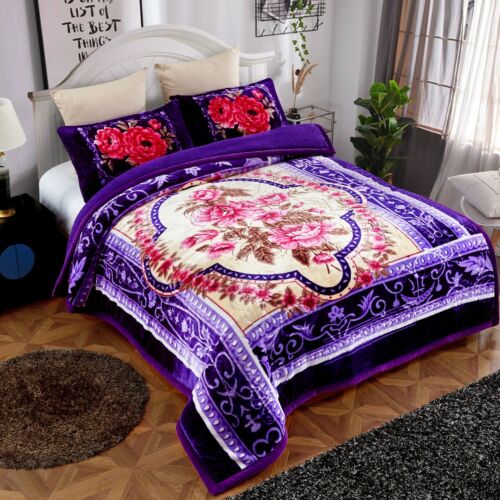 3 Piece Heavy Korean Mink Sherpa Blanket Comforter Printed Embossed Bed Blankets - Picture 15 of 93