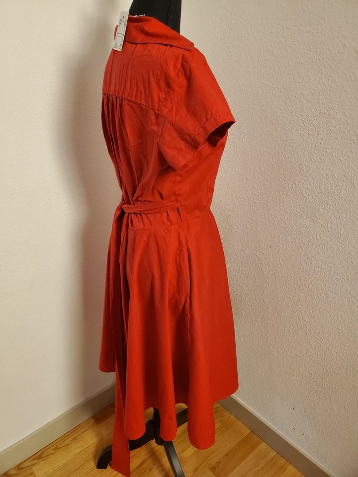 Vestido envolvente sintético Maggie Tang para mujer rojo cuello con cinturón manga corta 100 % algodón Foto 4 de 4