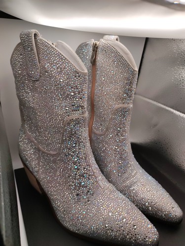 Fashionable Pointed Toe Mid Calf Western Rhinestone Boots Stacked Chunky Heel 2. - Picture 15 of 16