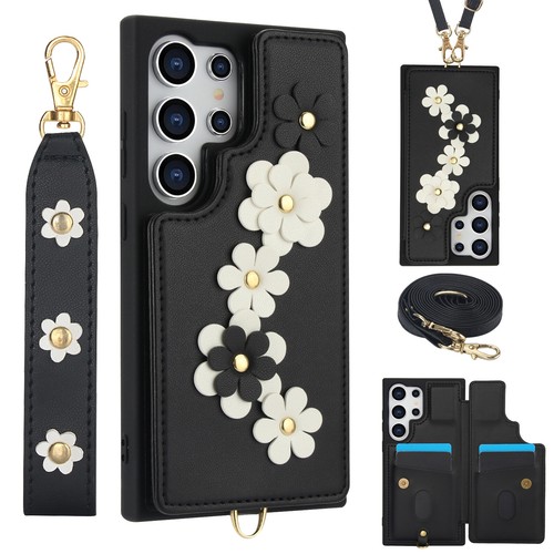 Luxury Flower Card Holder Cover w/ Crossbody Strap For Samsung S25 Ultra S24 S23 - Picture 22 of 57