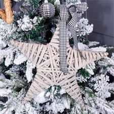 Large Grey Wicker Rattan Star Rustic Wood Decoration for Christmas Tree Hanging