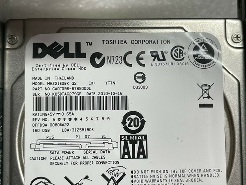 LOT OF 2 - Dell 0U007F 160GB 7.2K 16MB SATA II 2.5'' MHZ2160BK G2 HDD w/ Tray - Picture 5 of 8