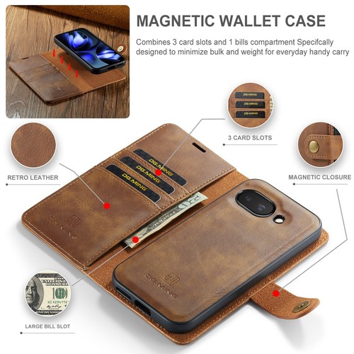 DG.MING Cuero de Vaca Desmontable 2 en 1 Cartera Teléfono Estuche para Google Pixel 9a - Imagen 25 de 37