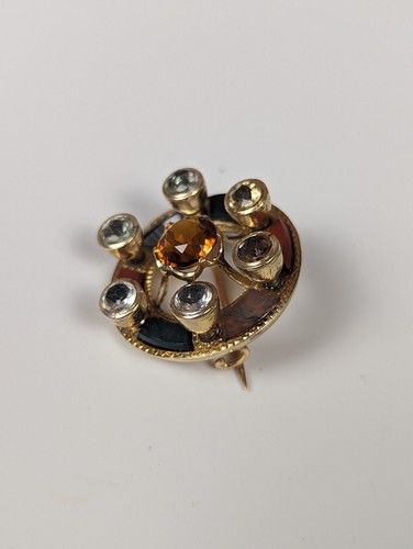 Antique Victorian Scottish Brooch 14k Gold - Topaz, Citrine, Quartz, Jade - Picture 4 of 7