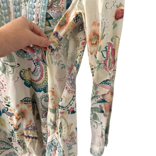 Malvin I Love Leinen Blumen Paisley V-Ausschnitt Langarm Tunika Bluse Top Gr. M - Bild 6 von 9