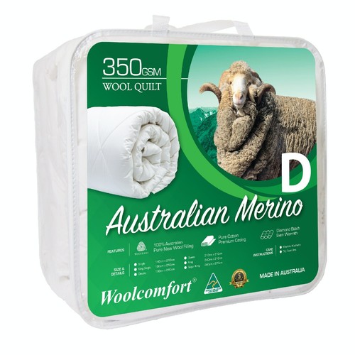 Woolcomfort Aus Made Merino Wool Quilt 350GSM 140x210cm Single Double Queen King - Picture 2 of 8