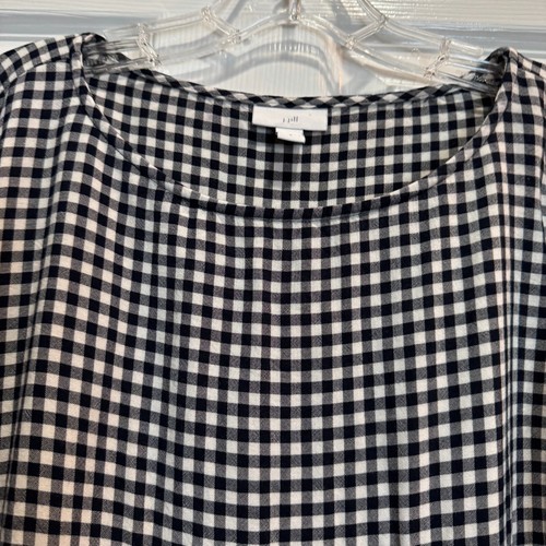 J. Jill Pullover Tunic Top Black White Gingham 3/4 Slv Rayon Country Cottage Lg - Picture 2 of 16