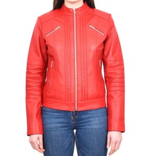Women's Slim Fitting Casual Biker Sheep Nappa Leather Jacket Red Dr222