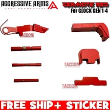 AGGRESSIVE ARMS RED SLIDE RELEASE PINS LOCK REAR PLATE MAG CATCH GLOCK GEN 1-3