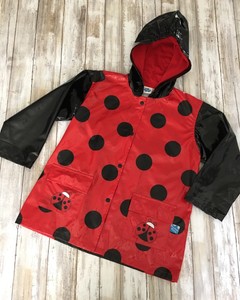 Girls-RainCoat-Red-Black-Dotted-Ladybug-Size-4-5-XS-Puddle-Play