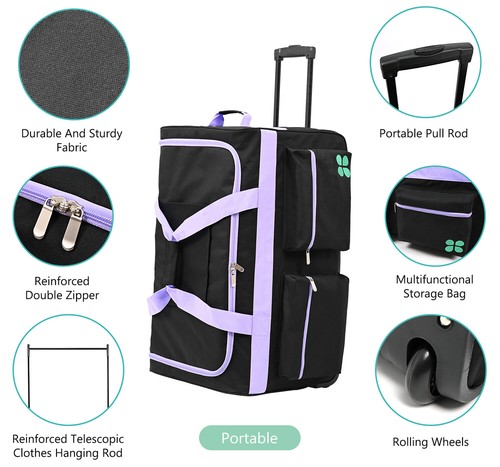 Garment Duffel Bag for Dancer, Gym BagTraval Bag Dance Bag W/Clothes Rack/Wheels - Picture 12 of 39