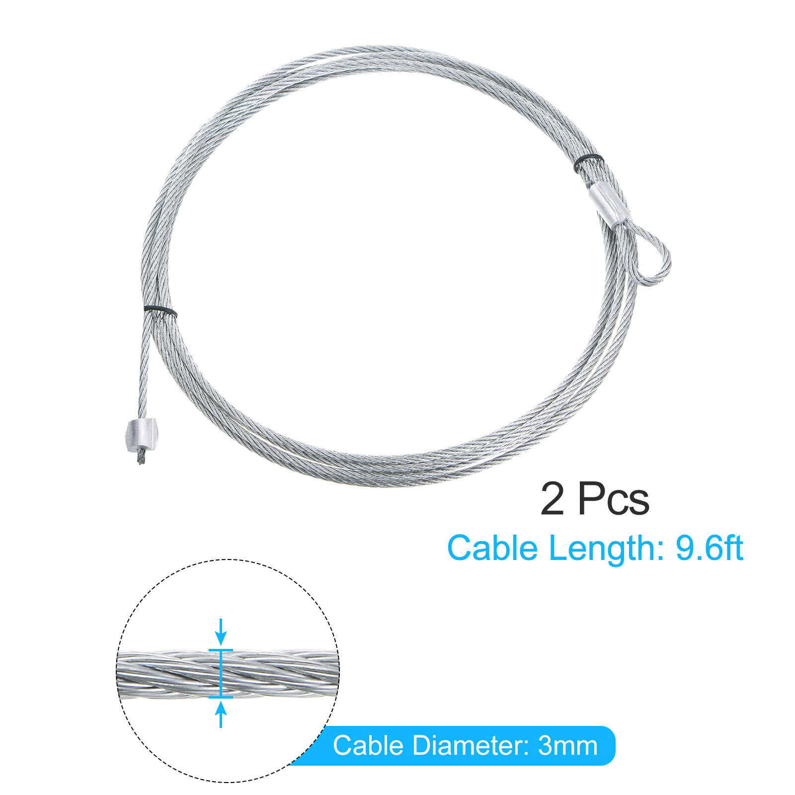 2 Pcs 9.6ft 2.8 Meters Garage Door Cable 3mm Diameter Torsion Spring