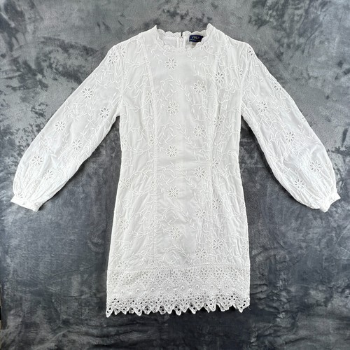 Polo Ralph Lauren Cotton Eyelet Dress Women sz 4 White Cream L/S Lined NWT $398 - Picture 1 of 20