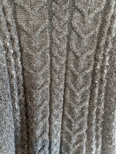 Aran Sweater Market Wool Womens Turtleneck Cable Knit Size LRG Grey Made Ireland - Picture 3 of 13