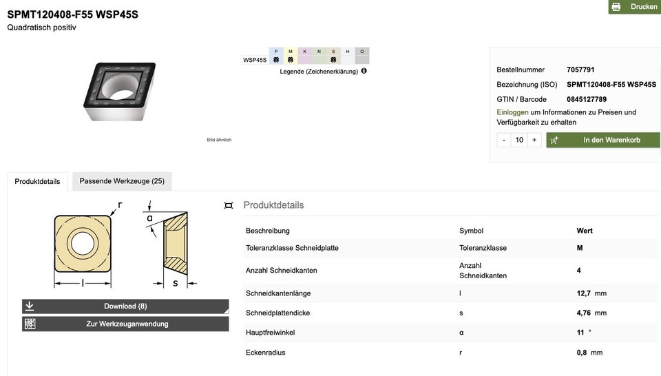 20 Pcs Walter SPMT 120408-F55 WSP45 , 2 Box ! | eBay
