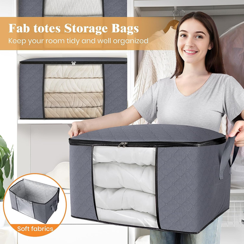 6 Pack Clothes Storage, Foldable Thick Fabric Blanket Storage Bags, Storage Cont - Picture 5 of 12