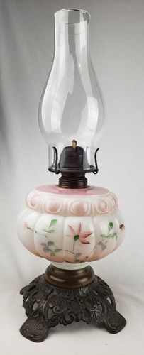 Antique Fostoria P&A Gone with Wind Painted Floral Parlor Kerosene Oil Lamp GWTW - Picture 3 of 16