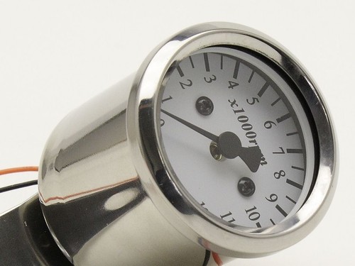 Tacho 1:4 48mm (2") White Face/Chrome, Custom Cafe Bobber Chopper Tracker - Picture 4 of 10