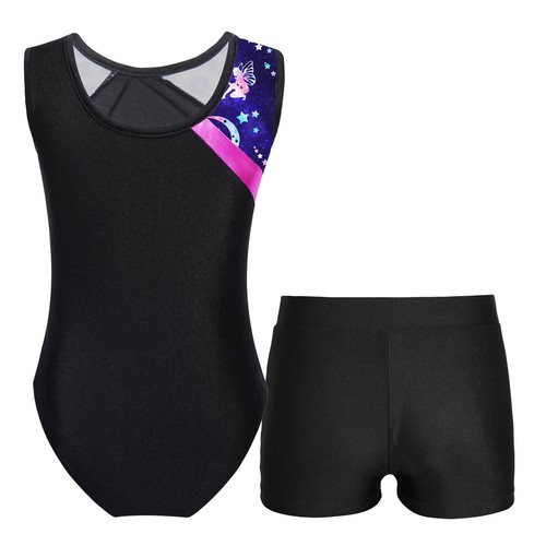 UK Kids Girls Ballet Suit Sleeveless Leotards +Shorts Dance Gymnastics Dancewear - Picture 14 of 68