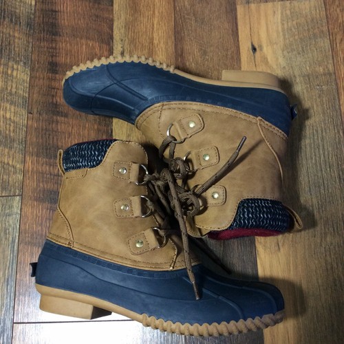 Tommy Hilfiger Damengröße 6M THROZA Leder Regen Ente Stiefel hellbraun marineblau (BB) - Bild 1 von 9