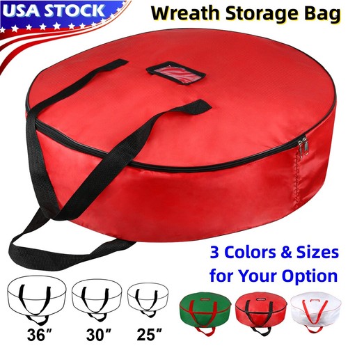 25"-36" Christmas Wreath Storage Bag w/ Handle and Double Zipper Decor Container - Picture 1 of 26