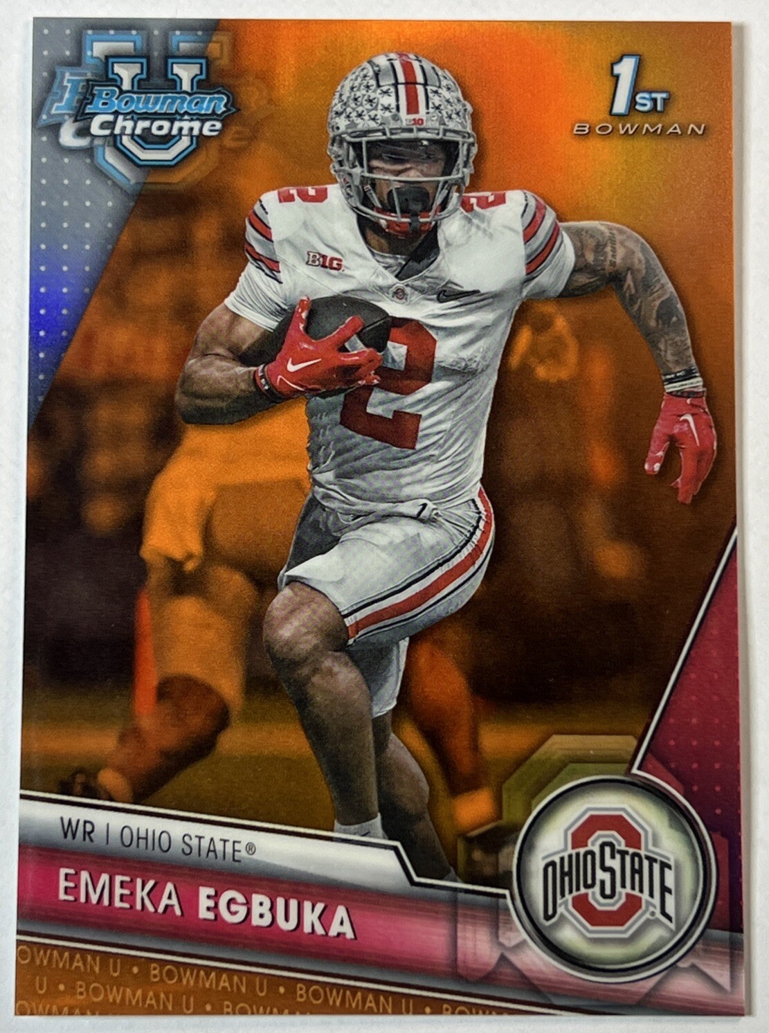 2023 Bowman Chrome U Sapphire Emeka Egbuka Orange Sapphire 1st Bowman Rookie /25
