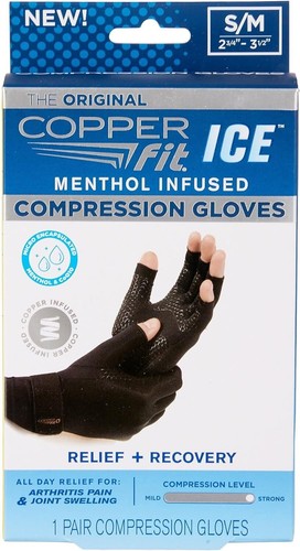 ICE Copper-Infused Compression Gloves with Menthol for Recovery - Black S/M - Picture 2 of 3