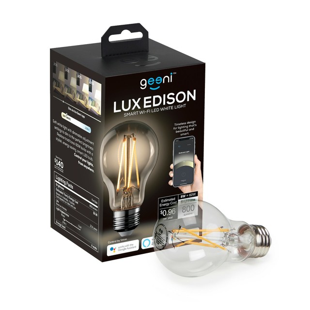 Geeni Edison Smart Wi-Fi LED Dimmable White Light Bulb 2700K A19 60