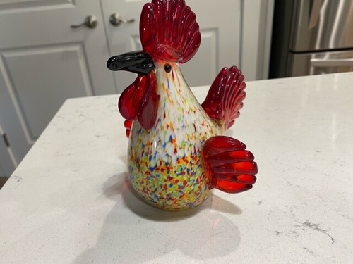 Hand Sculpted Solid Glass Rooster Chicken Speckled 6" Tall Figurine - Picture 5 of 10