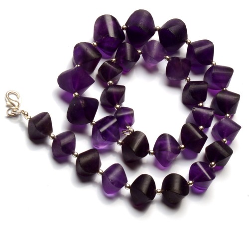 Collar de 16" con gemas de amatista natural tamaño de 9 a 14 mm acabado mate sin pulir - Imagen 4 de 5