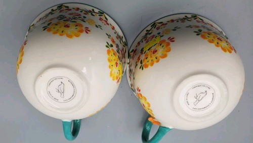 Anthropologie Cadiz Floral All Over Print Country Latte Coffee Tea Mugs Set Of 2 - Picture 5 of 11