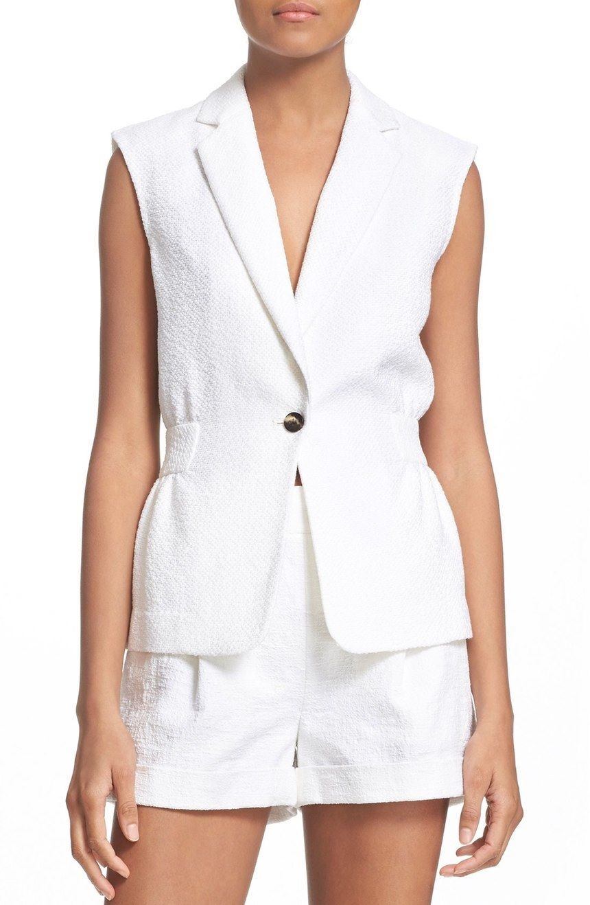 Herregud DVF Diane von Furstenberg Gavyn Slieveless Cotton Blazer Vest NWT 2 vit Herregud DVF Diane von Furstenberg Gavyn Slieveless Cotton Blazer Vest NWT 2 vit