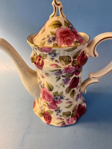 Rose Chintz bone china teapot pink cabbage roses 7 in tall no chips - Picture 2 of 9